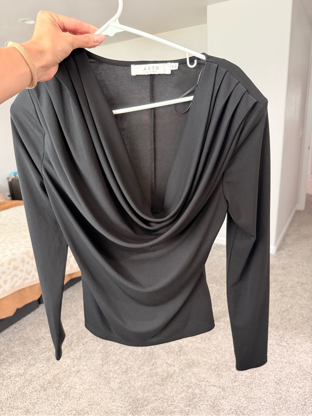 Astr Sleek Black Draped Cowl Neck Top